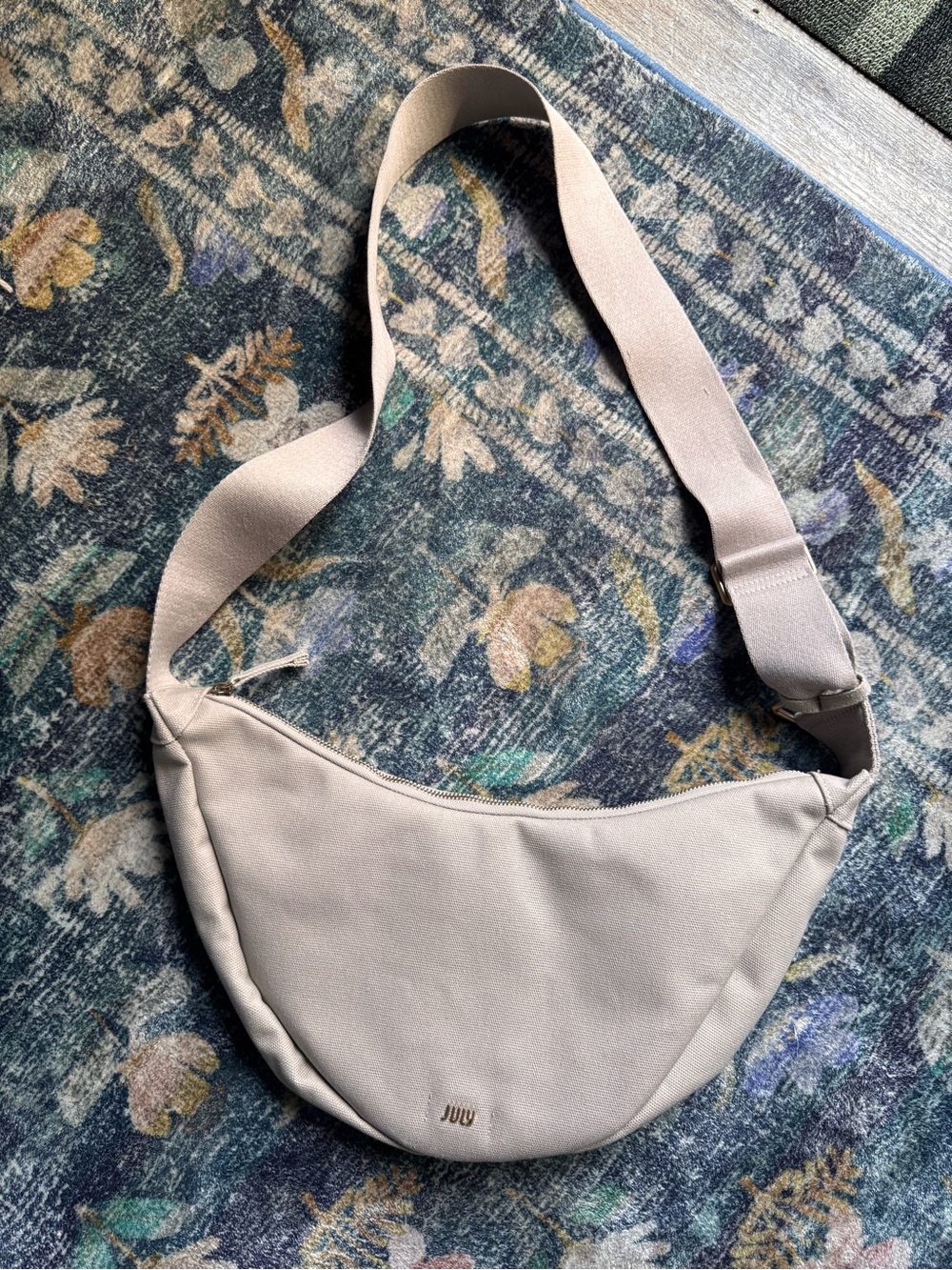 July Australia Beige Crescent Canvas Crossbody with Wide Strap
